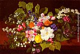 Otto Didrik Ottesen Canvas Paintings - A Bouquet Of Spring Flowers On A Ledge